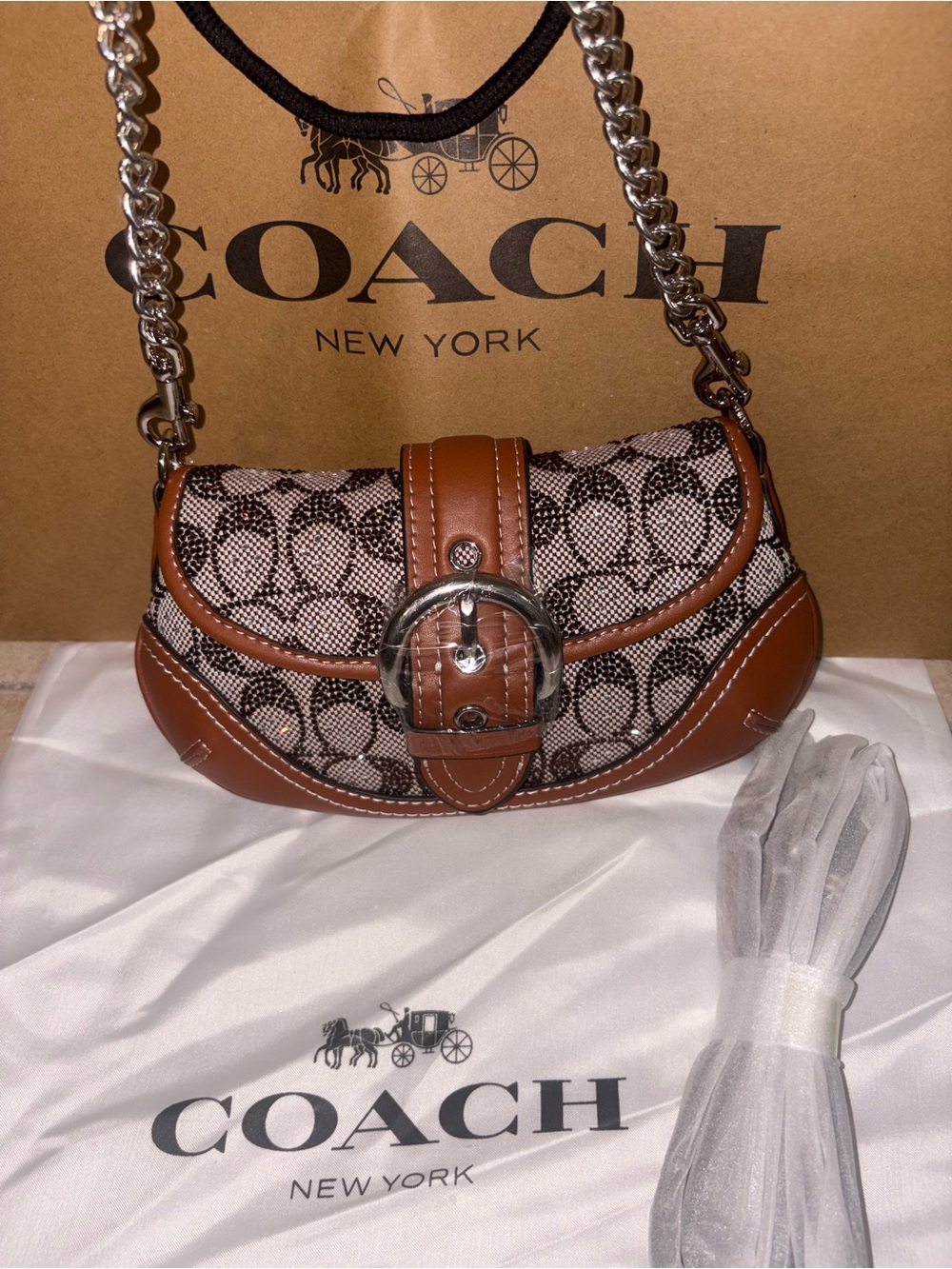 Coach Soho Bag 25 In Crystal Signature Jacquard Burnished Amber / Tan